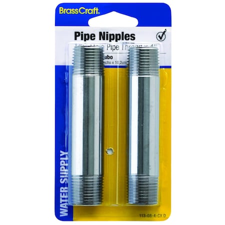 Brasscraft BrassCraft 1/2 in. MIP pc Brass Nipple 4 in. L 113-08-4-CX D